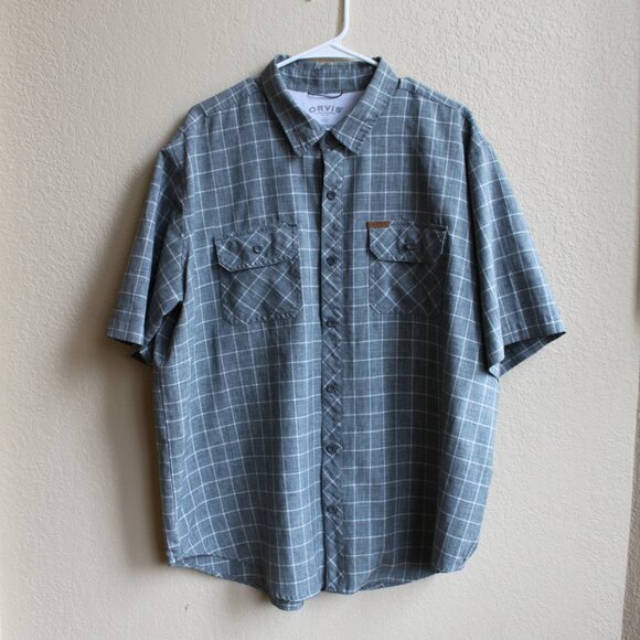 Orvis Shirt Mens Size XXL 2XL Gray Plaid Check Short Sleeves Button Up - Picture 1 of 3